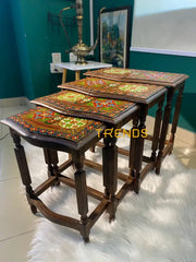 Swati Solid Wood Hand Painted Nesting Table Set Of 4 Tables
