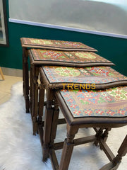 Swati Solid Wood Hand Painted Nesting Table Set Of 4 Tables