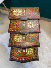 Swati Solid Wood Hand Painted Nesting Table Set Of 4 Tables