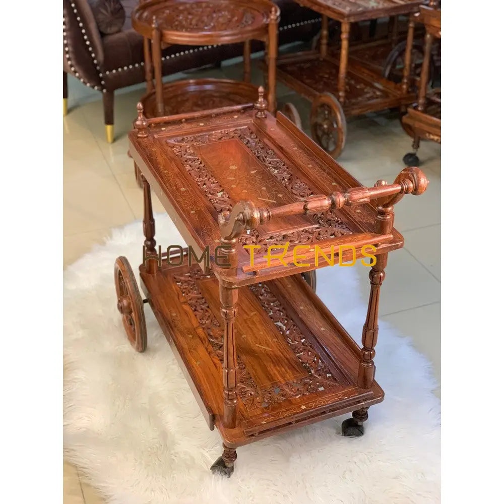 Maharaj Hand Carved Tea Trolley