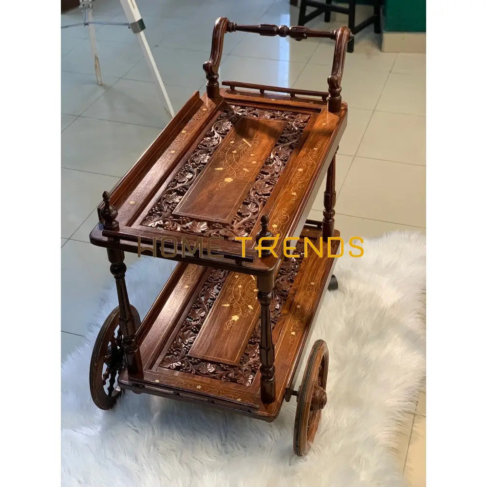 Maharaj Hand Carved Tea Trolley