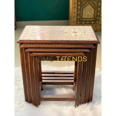 Swati Straight Legs Solid Wood Hand Painted Nesting Table Set Of 4 Tables