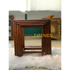 Swati Straight Legs Solid Wood Hand Painted Nesting Table Set Of 4 Tables