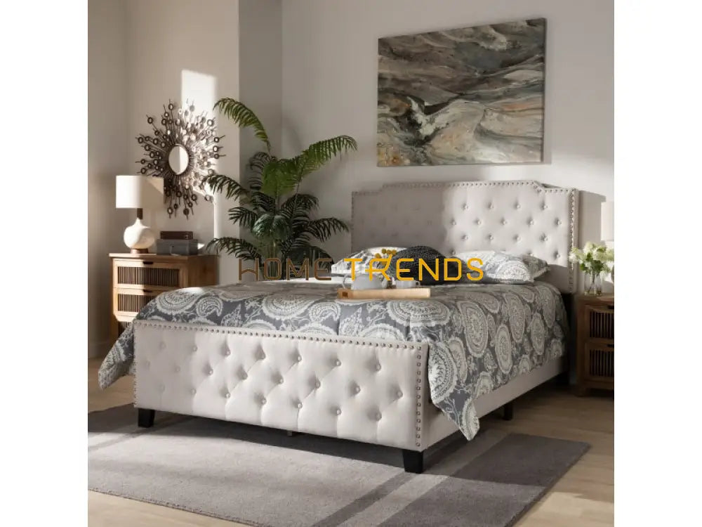 Marion Beige Upholstered Button Tufted Panel Bed