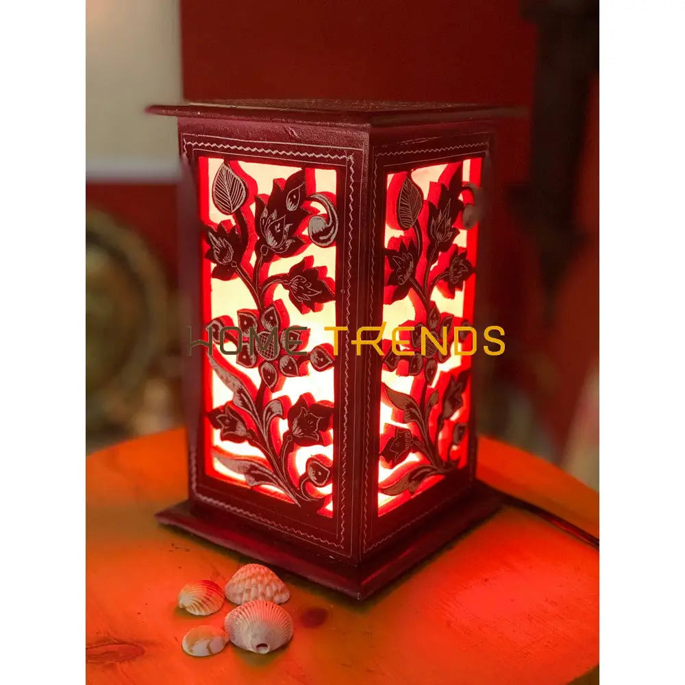 Maroon And White Flower Wooden Lamp Lamps