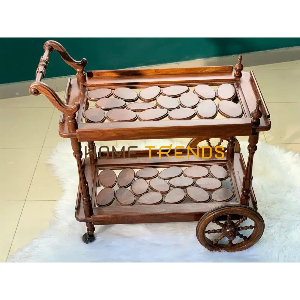 Pebblo Hand Carved Tea Trolley