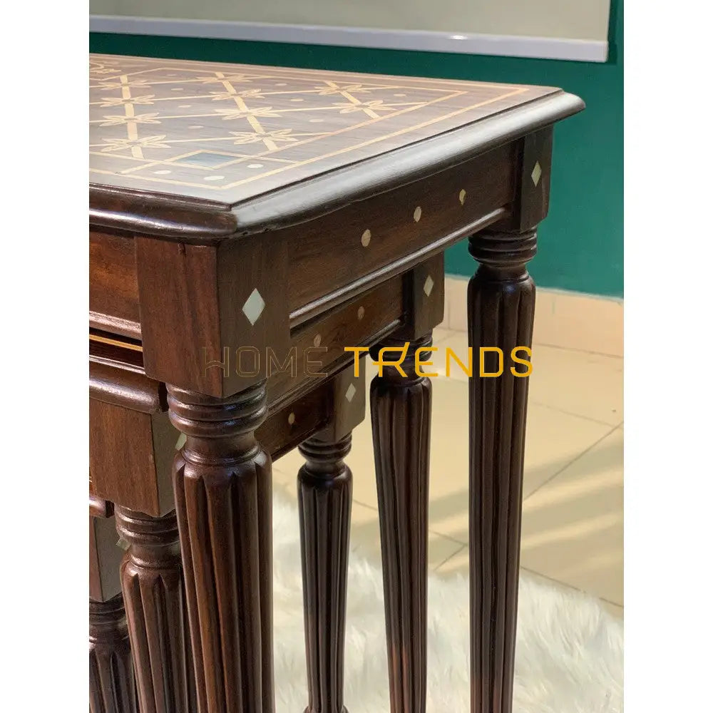 Petal Pearls Inlay Nesting Table Set Of 3 Tables