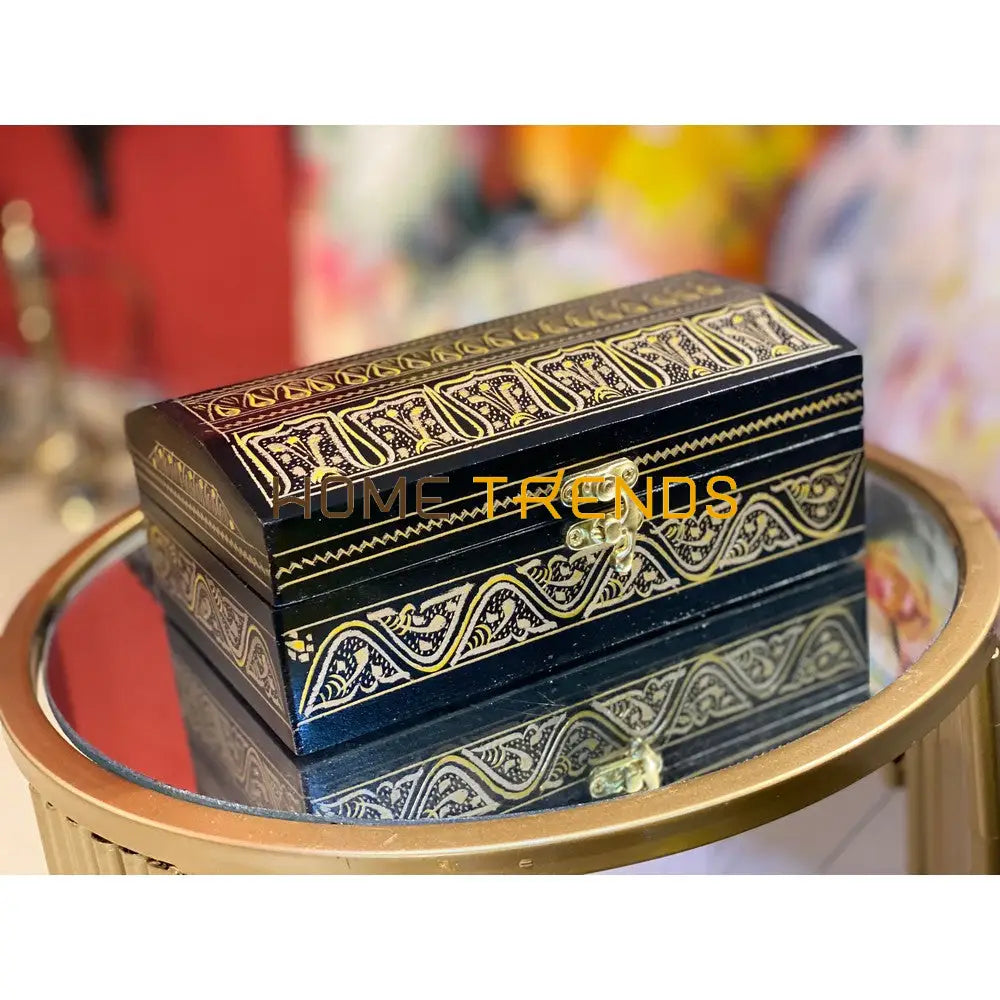 Rectangular Black And Gold Naqshi Jewelry Box Boxes