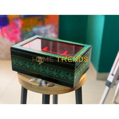 Rectangular Black And Green Naqshi Jewellery Box Jewelry Boxes