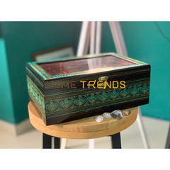 Rectangular Black And Green Naqshi Jewellery Box Jewelry Boxes