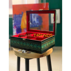 Rectangular Black And Green Naqshi Jewellery Box Jewelry Boxes