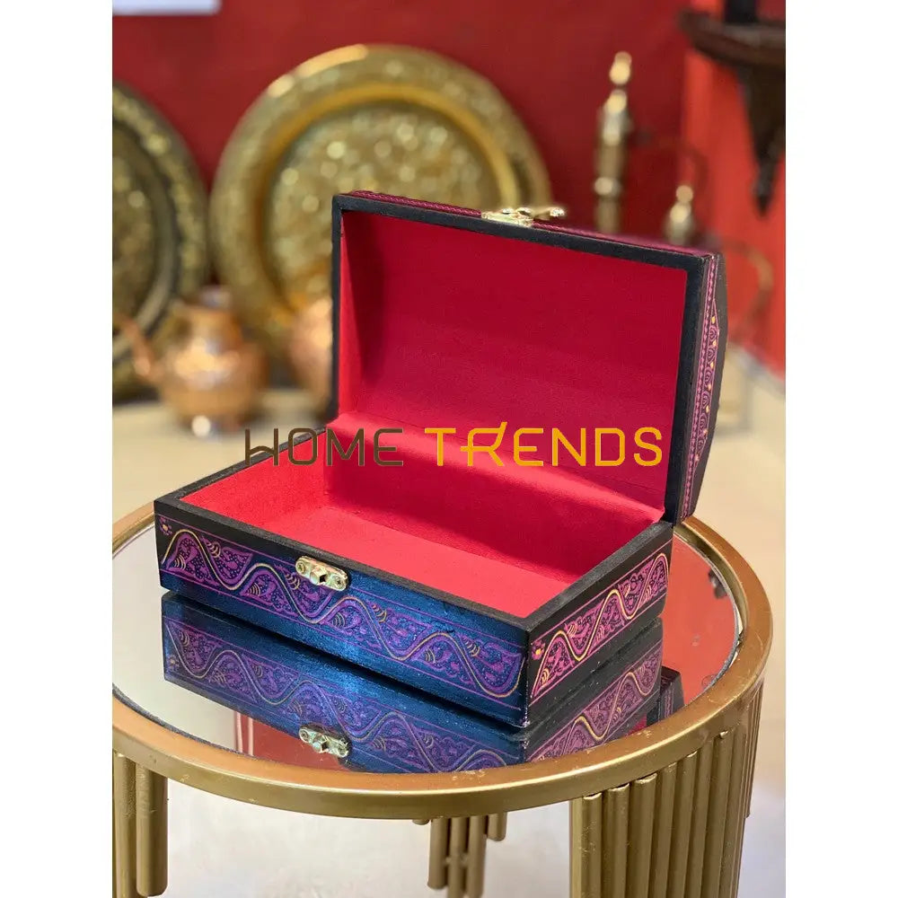 Rectangular Pink And Black Naqshi Jewelry Box Boxes