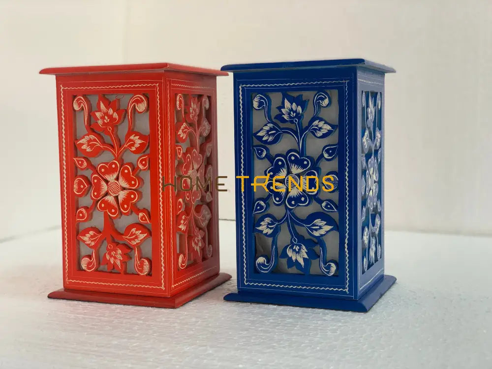 Red And White Flower Wooden Lamp Lamps