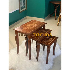 Riyasat Pearls Inlay Nesting Table Set Of 3 Tables