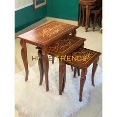 Riyasat Pearls Inlay Nesting Table Set Of 3 Tables