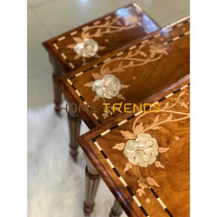 Rose Pearls Inlay Nesting Table Set Of 3 Tables