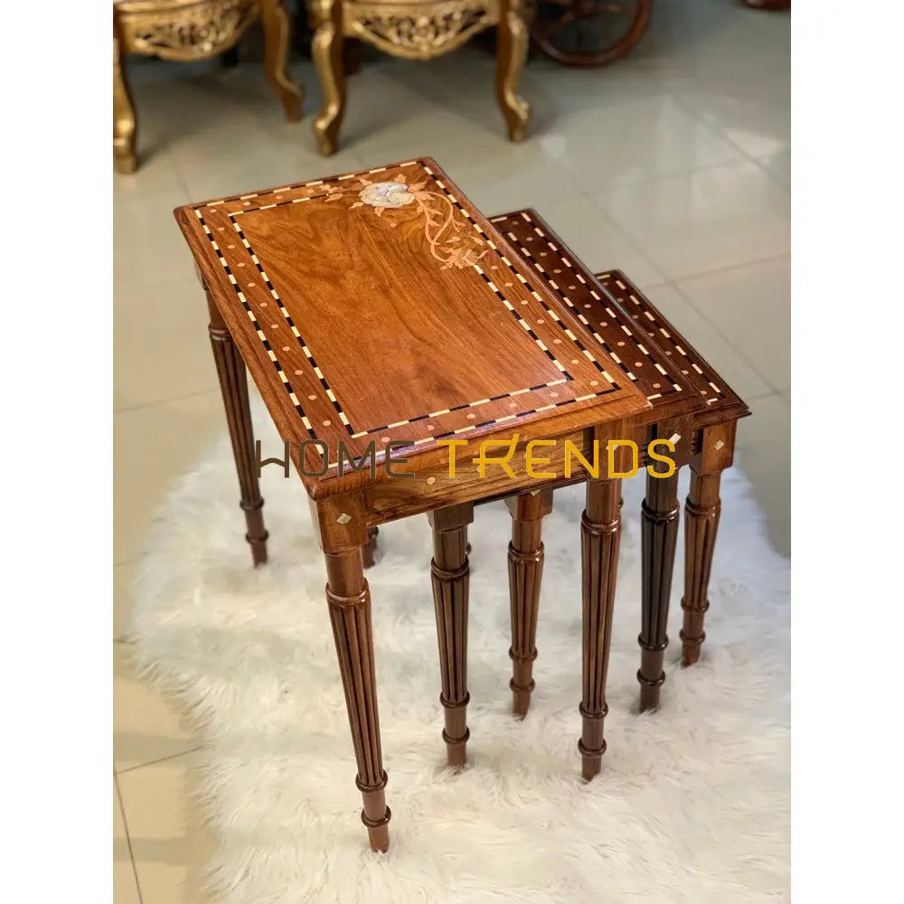 Rose Pearls Inlay Nesting Table Set Of 3 Tables