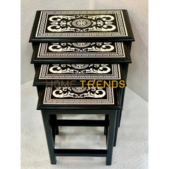 Royal Elegance Wooden Black Nesting Table Set Of 4 Tables