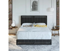 Roza Black Linen Upholstered Platform Bed