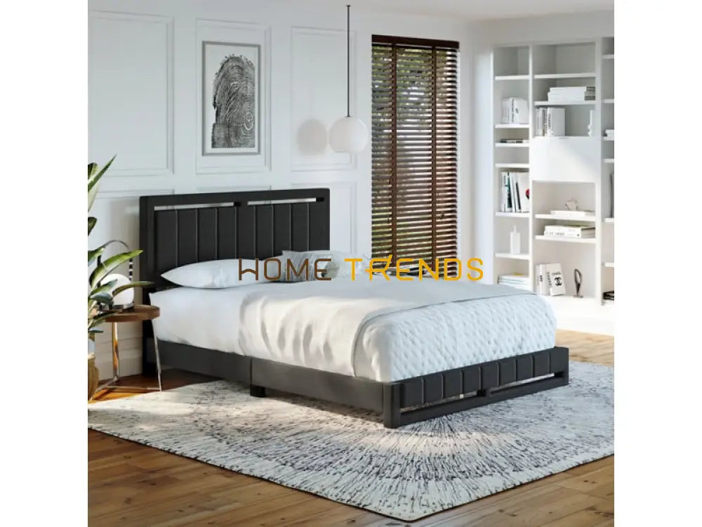 Roza Black Linen Upholstered Platform Bed