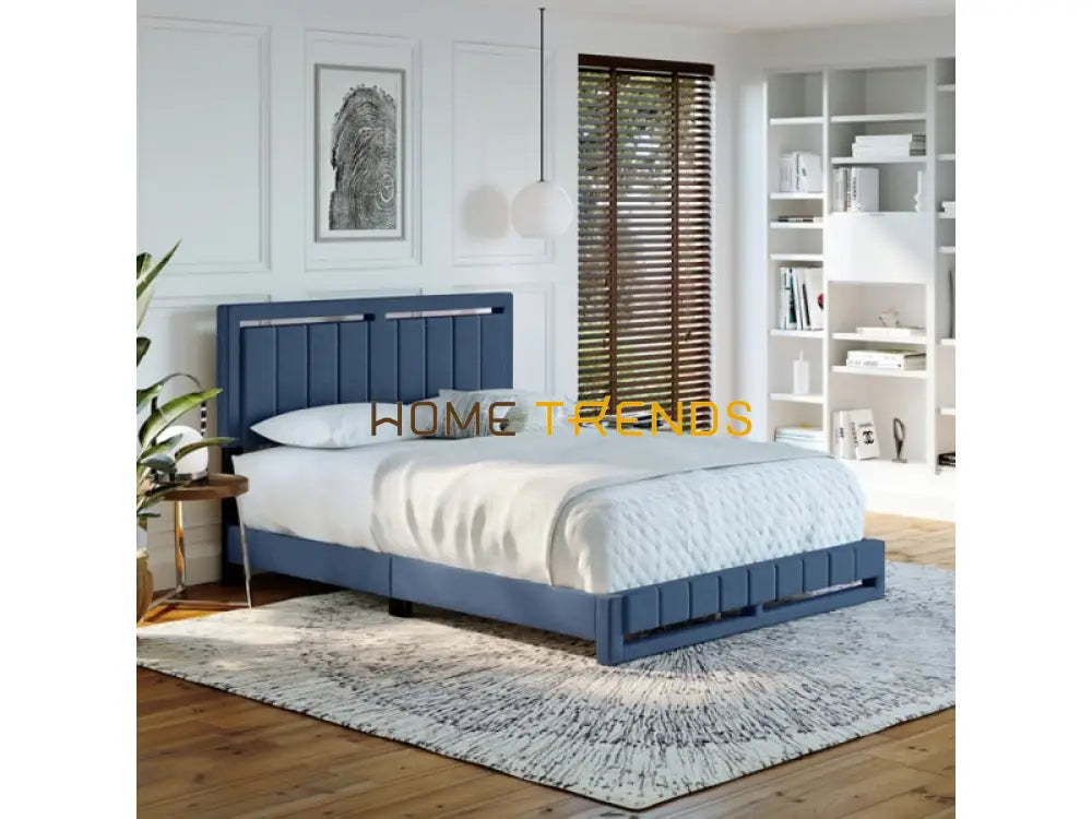 Roza Blue Linen Upholstered Platform Bed