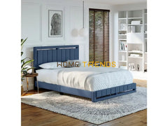 Roza Blue Linen Upholstered Platform Bed