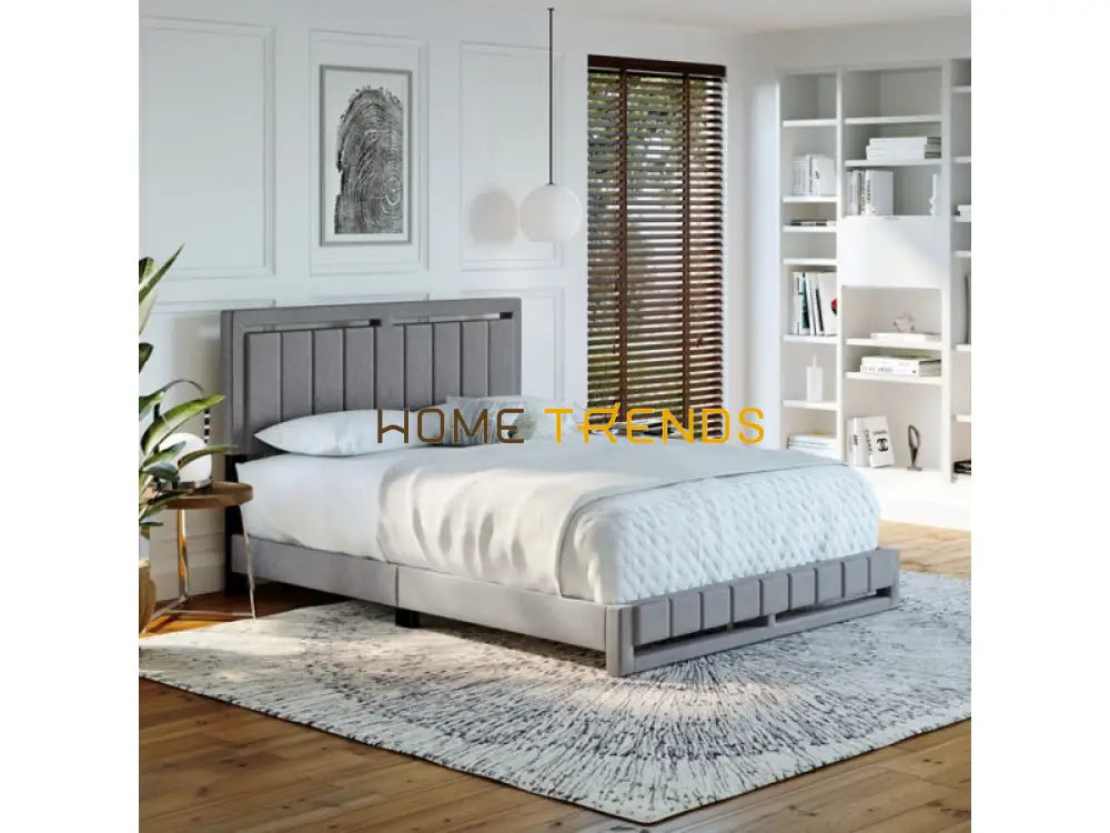 Roza Gray Linen Upholstered Platform Bed