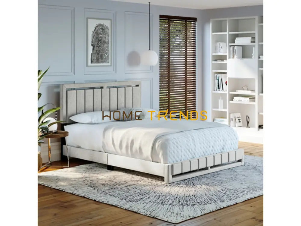 Roza White Linen Upholstered Platform Bed