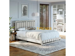 Roza White Linen Upholstered Platform Bed