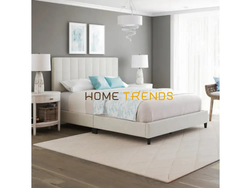 Rumer Upholstered Beige Linen Platform Bed