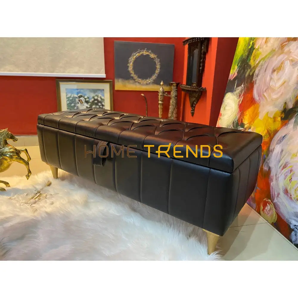 Saddlers Caramel Storage Bench Black Benches & Stools