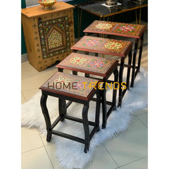 Swati Victorian Solid Wood Hand Painted Nesting Table Set Of 4 Tables