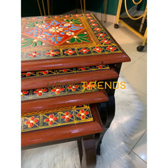 Swati Victorian Solid Wood Hand Painted Nesting Table Set Of 4 Tables