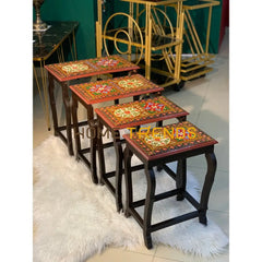 Swati Victorian Solid Wood Hand Painted Nesting Table Set Of 4 Tables