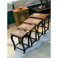 Swati Victorian Solid Wood Hand Painted Nesting Table Set Of 4 Tables