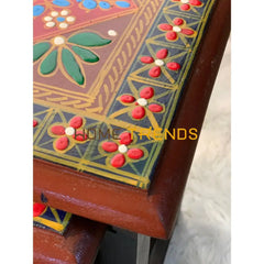 Swati Victorian Solid Wood Hand Painted Nesting Table Set Of 4 Tables