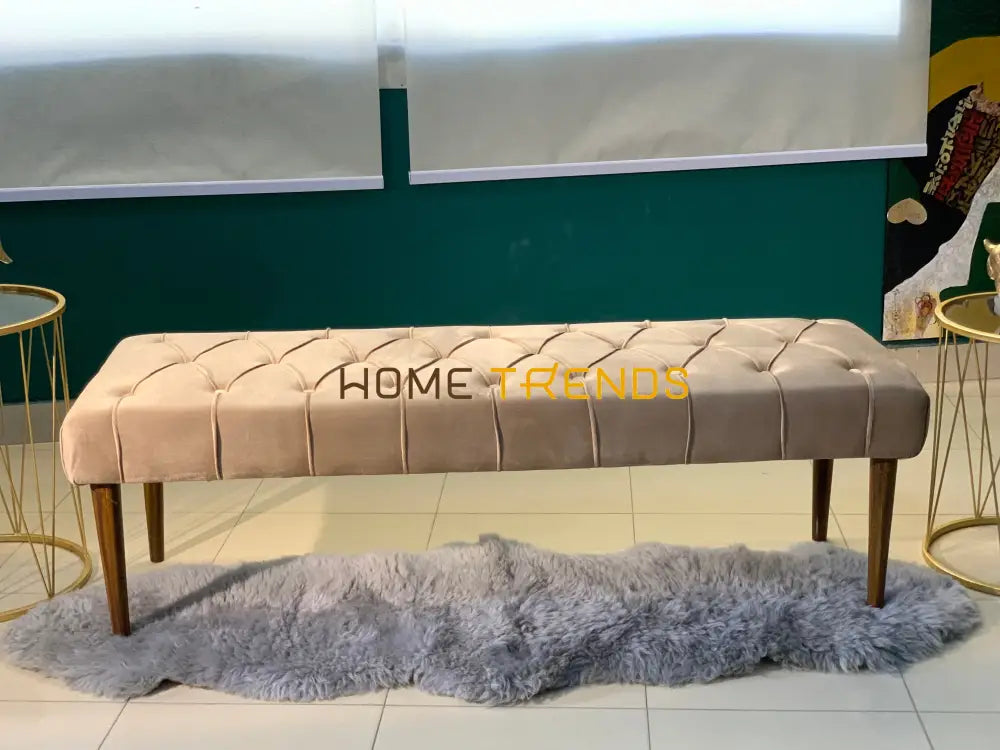 Sleeky Grey Velvet Bench Golden Benches & Stools