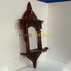 Solid Wood Hand Carved Brown Crown Top Jharoka Wall Mirrors