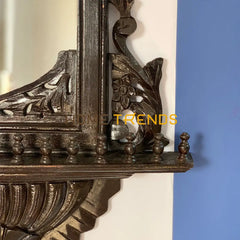 Solid Wood Hand Carved Brown Crown Top Jharoka Wall Mirrors