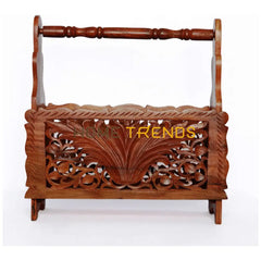 Solid Wood Hand Carved Multipurpose Rack Magazine Racks
