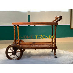 Solid Wood Handcarved Tea Trolley