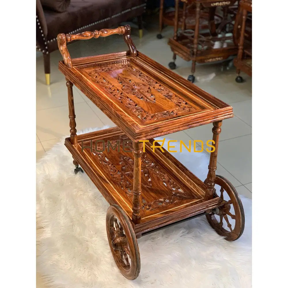 Solid Wood Handcarved Tea Trolley