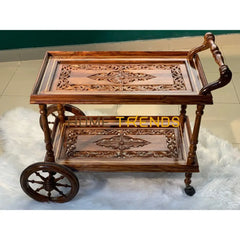 Solid Wood Handcarved Tea Trolley