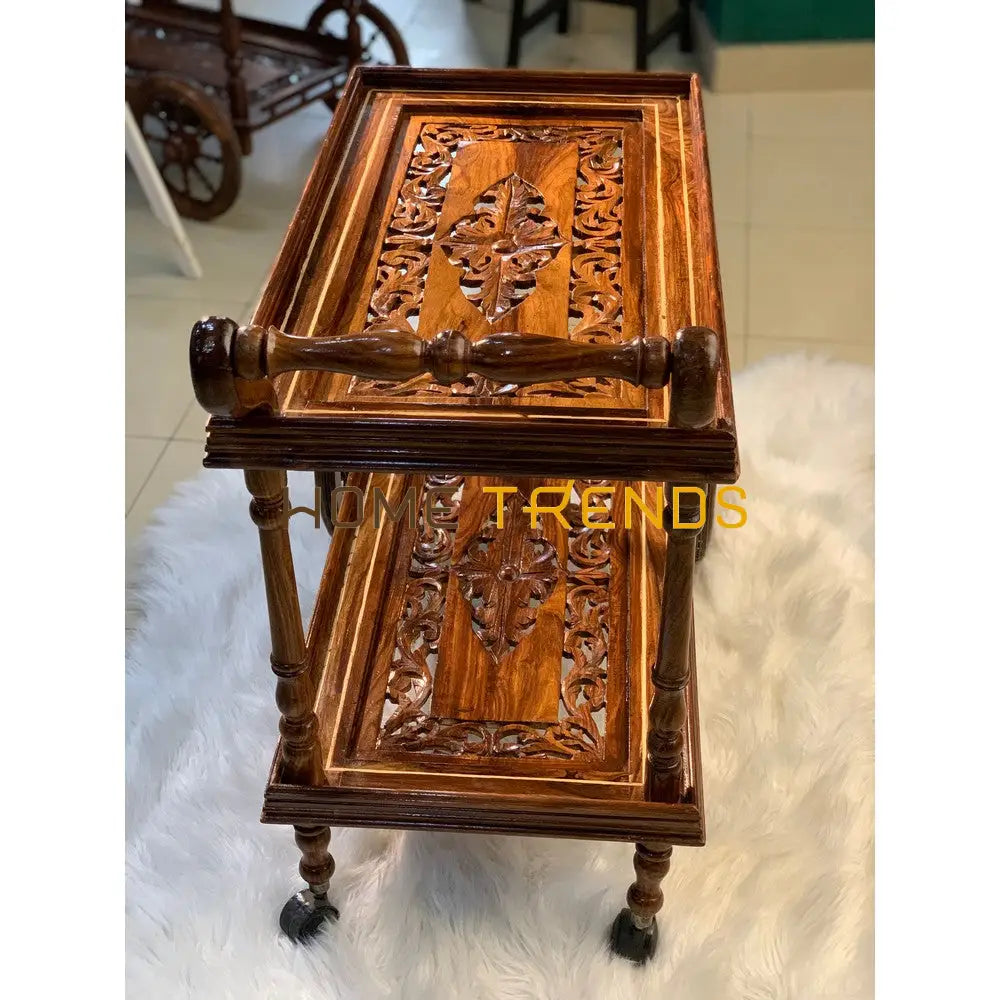 Solid Wood Handcarved Tea Trolley