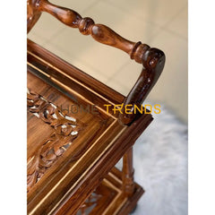 Solid Wood Handcarved Tea Trolley