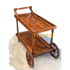 Solid Wood Handcarved Tea Trolley