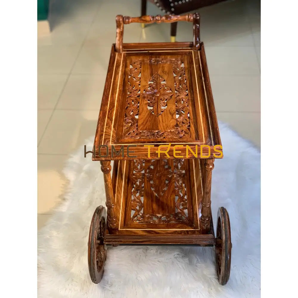 Solid Wood Handcarved Tea Trolley