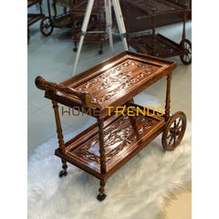 Solid Wood Handcarved Tea Trolley