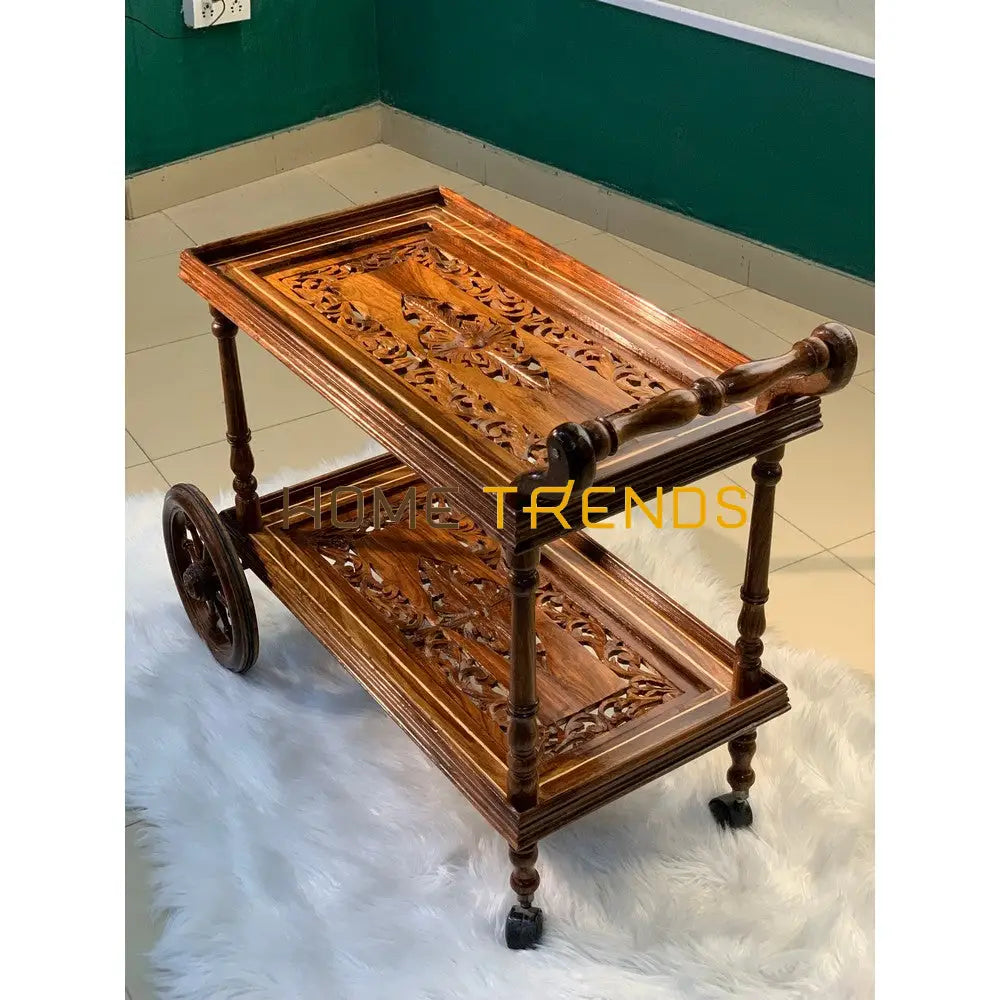 Solid Wood Handcarved Tea Trolley