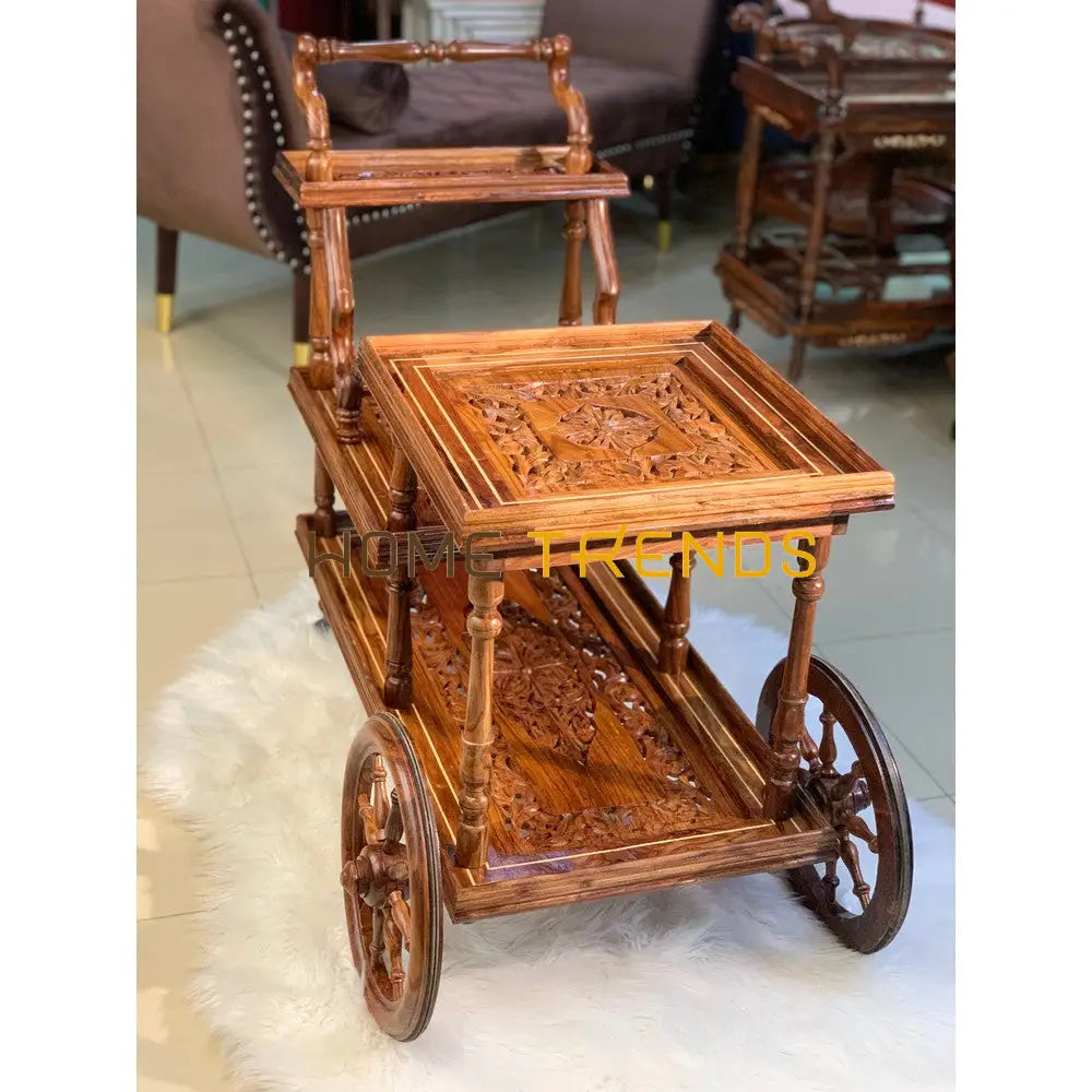 Solid Wood Mesh Multi Tier Rectangular Tea Trolley